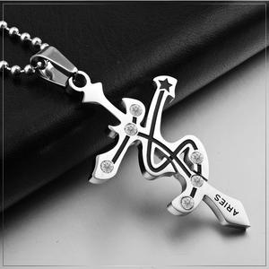 Colliers de mode vintage en acier inoxydable de luxe, étanches, avec signes du <span class=keywords><strong>zodiaque</strong></span> et croix, pour femmes et hommes - Product Image 2