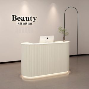 लक्जरी सफेद लकड़ी का स्पा रिसेप्शन डेस्क काउंटर आधुनिक छोटे सौंदर्य दुकान होटल के सामने डेस्क - Product Image 3