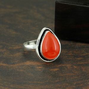 Bague en argent sterling 925 avec pierre de cornaline style bohème, faite à la main, pour femme, cadeau de mariage pour elle - Product Image 6