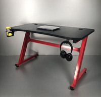 Escritorio de Computadora de Madera Tipo Z de Estilo Moderno, Rojo y Negro, Desmontable, Mesa de Oficina, Mesa de Juegos, Mesa Extensible para Portátil, Oficina en Casa, Fábrica