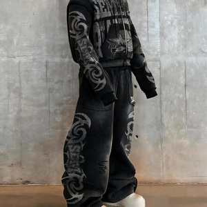 Ensemble de survêtement pour homme de haute qualité, imprimé, effet délavé, avec sweat à capuche zippé et pantalon de jogging, motif personnalisé, 100% coton, coupe oversize - Product Image 3