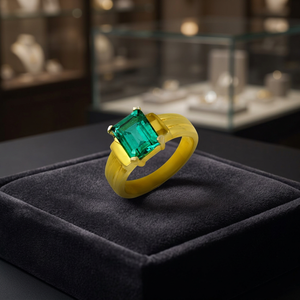 Anillo de Plata Chapado en Oro con Circonita Cúbica Verde de la Marca A, Procedente de Rajasthan - Product Image 3