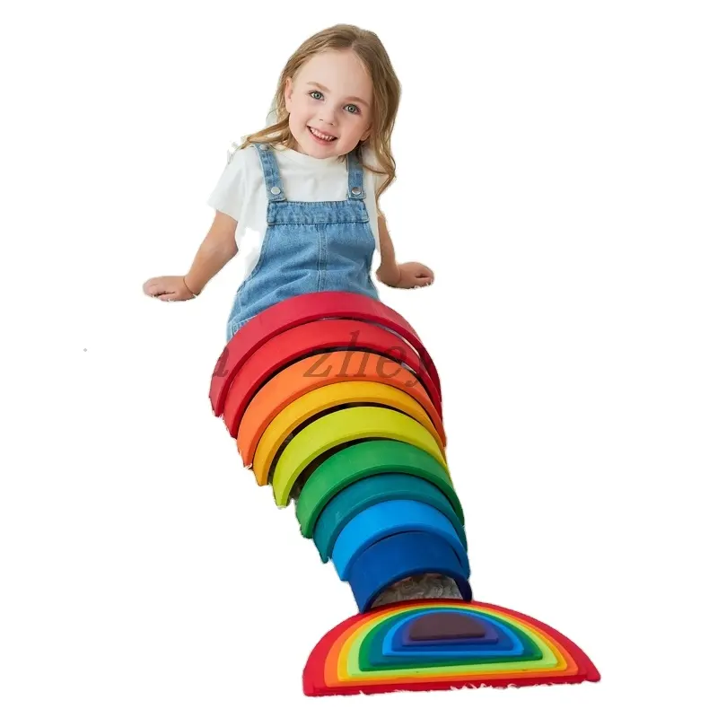 Fabrieksproductie Baby Houten Regenboog Stapelaar Groothandel Speelgoed Regenboog Kids Regenboog Bouwstenen Houten Speelgoed China