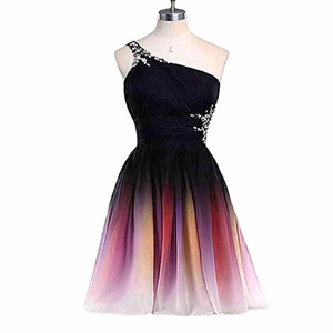 One Shoulder A-Line Chiffon Dress With Contrast Color Red Black Plus Size Women's Formal Dress - Product Image 2