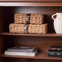 Panier de rangement décoratif en jacinthe d'eau tressée, couvercle en forme de boîte, rectangulaire naturel, pour décoration intérieure, étagère, table basse, console