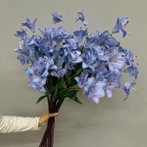 Fleurs décoratives artificielles de lys bleu violet rétro français de haute qualité Real Touch fait à la main pour Noël Saint Valentin - Product Image 1