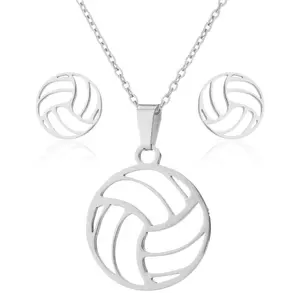 Sport Zubehör Männer Und Frauen Volleyball Förmigen Edelstahl Anhänger Halskette und ohrringe sets Sport Schmuck großhandel