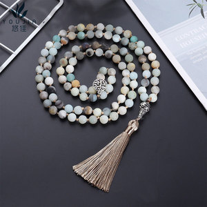 Collana con 108 Perle Mala 6/8mm, Perle per Preghiera e Meditazione Yoga, Annodate a Mano con Ciondolo <span class=keywords><strong>Albero</strong></span> della Vita e Nappa, Collana Lunga - Product Image 3