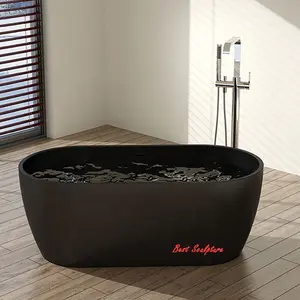 customized free standing new design bathtub black granite bathtub for villa decoration