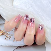 Faux ongles roses 3D décorés de diamants, application rapide avec coussinet en gel pour doigts – Vente en gros à prix réduit
