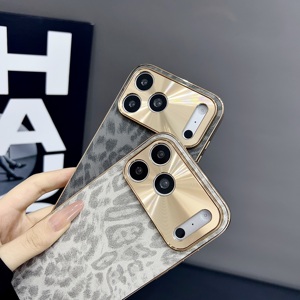 Étui en cuir PU à motif léopard tendance pour <span class=keywords><strong>iPhone</strong></span> Air <span class=keywords><strong>11</strong></span> 12 13 14 15 16 17 Pro Max, placage, protection intégrale, antichoc - Product Image 2