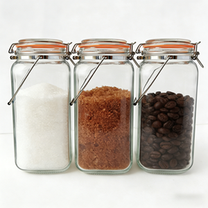 <span class=keywords><strong>Bocaux</strong></span> de conservation alimentaire en verre avec couvercle hermétique et poignée robuste en acier inoxydable, récipient de cuisine carré, écologique - Product Image 1