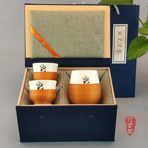Bamboo Woven Panda Tea Cup Handmade Ceramic Set Sichuan Intangible Cultural Heritage Gift - Product Image 2