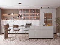 Armoires de cuisine modulaires durables avec tiroirs, en stratifié minimaliste, résine, laque de verre, panneau de particules MDF, mélamine