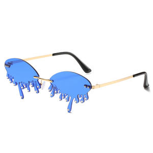 Mode Hip Hop fondant gouttes lunettes de soleil femmes 2023 conception Unique sans monture cadre <span class=keywords><strong>rouge</strong></span> rose flamme larmes hommes lunettes de soleil nuances - Product Image 6