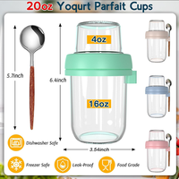 Lot de 4 pots à overnight oats à double compartiment (humide/sec) avec cuillère, pots Mason, coupes à parfait pour yaourt, contenants alimentaires portables