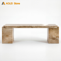 Table console en marbre travertin beige de style Wabi-Sabi, profil bas en U, écologique, pour la maison, la villa, la cuisine et la salle à manger de style Japandi