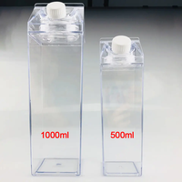 500ml/1000ml sans BPA, vente en gros, tasse transparente en plastique, récipient à lait, bouteille d'eau transparente, gobelet en acrylique avec couvercle