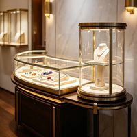 Vitrine à bijoux en verre pour comptoir avec éclairage LED, présentoir en acier inoxydable pour centres commerciaux de luxe et magasins de détail
