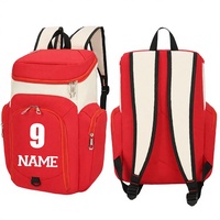Mochila Deportiva de Baloncesto Roja, Impermeable, de Nailon, con Cierre de Cremallera y Logotipo Personalizado, Número, Nombre, Letra, Patrón para Equipos