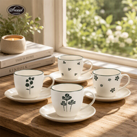 Set Cangkir Kopi Keramik Bunga Klasik SWT dengan Piring Kelopak Bunga, Mug Teh, Aman untuk Mesin Cuci Piring, Hadiah Cantik untuk Rumah, Kantor, Kafe