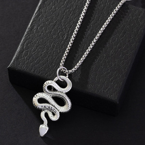 Collar con Colgante de Serpiente de Aleación, Cadena de Acero Inoxidable Plateado Antiguo, Estilo Hip Hop Unisex para Uso Diario - Product Image 4
