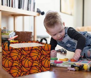 Panier de rangement rectangulaire pour enfants, panier à balles de basket, organisateur de paniers pour bébés, revêtement PE imperméable, panier mignon avec poignées - Product Image 5