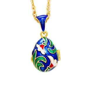 Trang Sức Nữ Phong Cách Nga Lạ Mắt Cho Nữ Mặt Dây Chuyền Hình Quả Trứng Faberge Hình Hoa Màu Xanh Dương Tráng Men Ngày Lễ Phục Sinh Mặt Dây Chuyền Mề Đay - Product Image 1