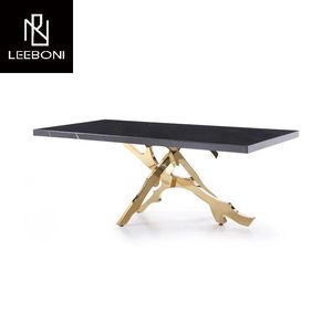 독특한 디자인 럭셔리 직사각형 블랙 대리석 탑 고광택 루트베이스와 6 의자 식탁 세트 - Product Image 6