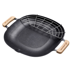 Beishanlang Outdoor Grill Pan Oval Non-Stick Cast Iron With Rack For Camping Picnic Cooking - Product Image 1