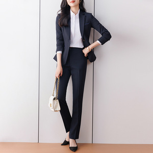 Women's Suit Set Gray Wool Blend Full Sleeve Anti-Wrinkle Formal <b>Work</b> Wear Business Interview Office Uniform Spring Autumn - Product Image 3