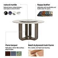 Modernes 6-Sitzer Rundes Esszimmer-Set Wasserfeste & Stabile Marmorplatte & Lederstühle Luxuriöse Esszimmermöbel für Villen