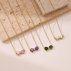 <span class=keywords><strong>Collana</strong></span> a Cuore Dolce e Alla Moda per Signore, Placcata in <span class=keywords><strong>Oro</strong></span> 14K, Acciaio Inossidabile con Zirconia, <span class=keywords><strong>Collana</strong></span> con Fiocchi per Donne e Ragazze, Gioielli Regalo - Product Image 5
