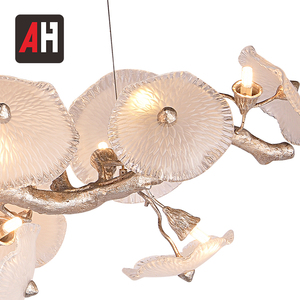 Lampadario Moderno Unico in Argento Anticato Fatto a Mano con Foglie di Loto e Rami, Altezza Regolabile, LED ad Alto CRI 95 per Soggiorno - Product Image 6