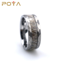 USA Hot Selling Custom Gravur Einfache 8mm facettierte Kante Hirschgeweih Wolfram Ring