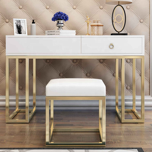 Thiết kế mới vàng chân thép không gỉ có độ bóng cao trang điểm Vanity bàn với gương và phân thiết lập màu trắng tạo nên bảng - Product Image 4