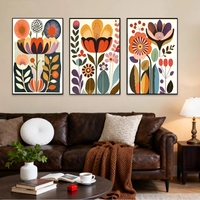 Art mural floral scandinave pour salon, chambre à coucher, peinture abstraite de fleurs colorées, décoration de la maison