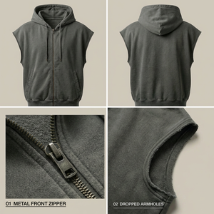 Sudadera con capucha sin mangas de forro polar grueso de doble capa con cremallera completa, estilo estético, para gimnasio, color negro lavado, de corte oversize - Product Image 2