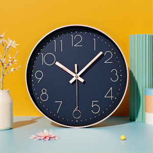 Horloge murale moderne 12 "30 cm avec <span class=keywords><strong>cadran</strong></span> noir <span class=keywords><strong>numérique</strong></span> 3D rond et montre murale décorative en or rose - Product Image 1