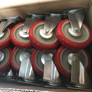 4 Zoll rote PVC-Rolle M12 M35 Gewindes pindel räder drehbarer Wagen Einkaufs wagen Verriegelung räder - Product Image 3