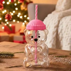 <span class=keywords><strong>Tazza</strong></span> in Vetro Borosilicato Stile Ins con Logo Personalizzato, 20 OZ, Orsetto <span class=keywords><strong>Rosa</strong></span>, con Coperchio e Cannuccia, Regalo per San Valentino - Product Image 2