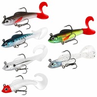 Señuelo de Pesca Suave con Cola Rizada Roja y Cabeza Plomada - Swimbait para Lubina de Agua Dulce