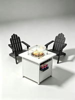 Table de foyer extérieur carrée blanche avec pare-vent en verre trempé, table de cheminée au propane avec porte-gobelets intégré pour patio