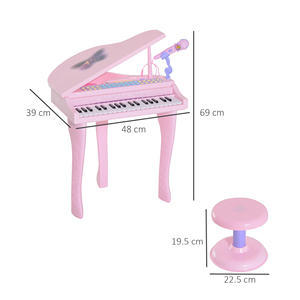Piano électrique pour enfants HOMCOM, 37 touches lumineuses, microphone, tabouret, 48x39x69 cm, tabouret pour microphone inclus, 48x39x69 cm - Product Image 3