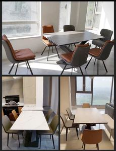 <span class=keywords><strong>Table</strong></span> à manger moderne extensible en céramique plateau en pierre frittée avec base en acier au carbone meubles de salle à manger rectangulaire de luxe - Product Image 3