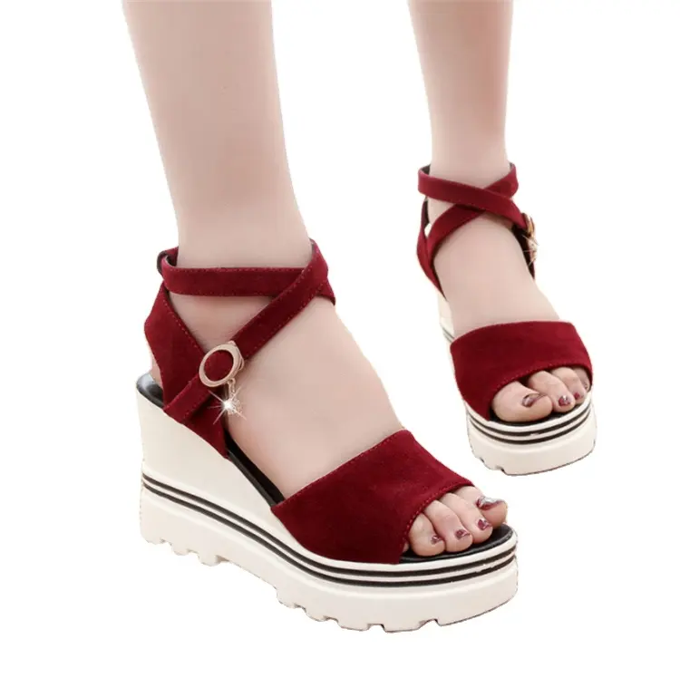 2022 New Korean high-heeled women's platform cake fish mouth shoes cross buckle wedges sandals