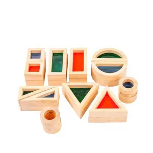 创意亚克力彩虹教育儿童DIY智能建筑木制堆叠块创意七彩学习玩具