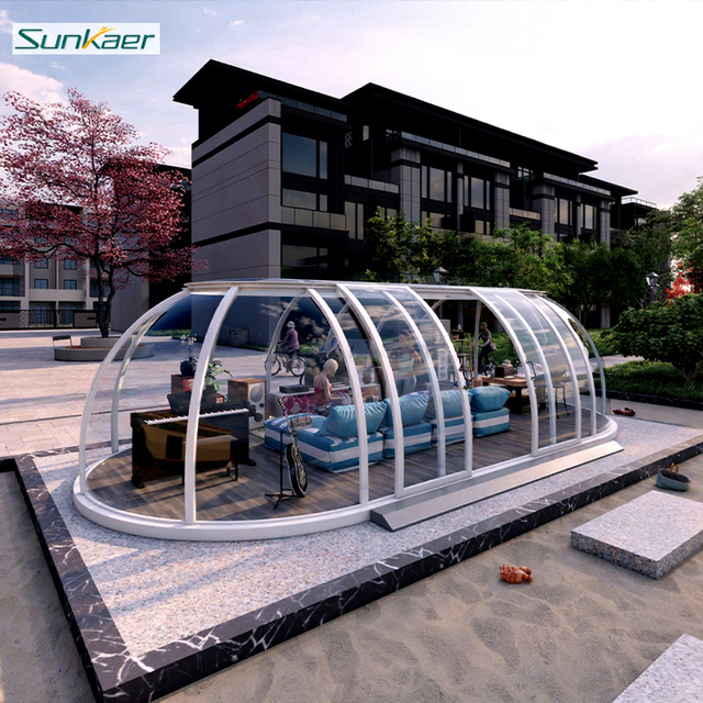 Best Seller Customized Polycarbonate Aluminum Frame Swimming Pool Dome Cover Retractable Pool Enclosure 10-Year Guarantee