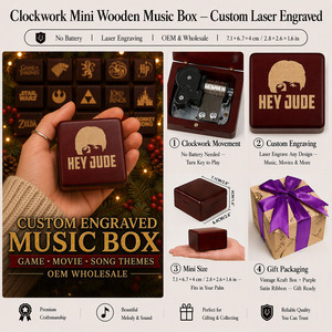 Caja de Música Sankyo de Madera Mini de 18 Notas con Manivela, Diseño Moderno, Grabado de Película, Regalo OEM, Color Rojo Vino, Modelo Journey Anastasia - Product Image 2