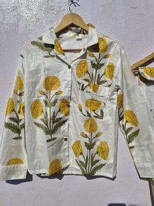 Conjunto de Pijama de Algodón con Estampado Floral para Mujer |   Traje de Dormir Indio a Rayas Hecho a Mano |   Ropa de Casa de Muselina Suave - Product Image 6